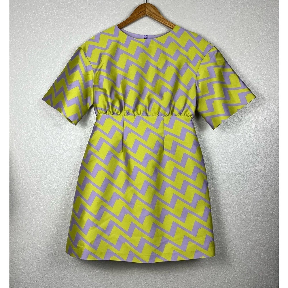 Cynthia Rowley Dress Womens 8 Evanston Mini Zig Zag Satin Brocade Sorority Rush